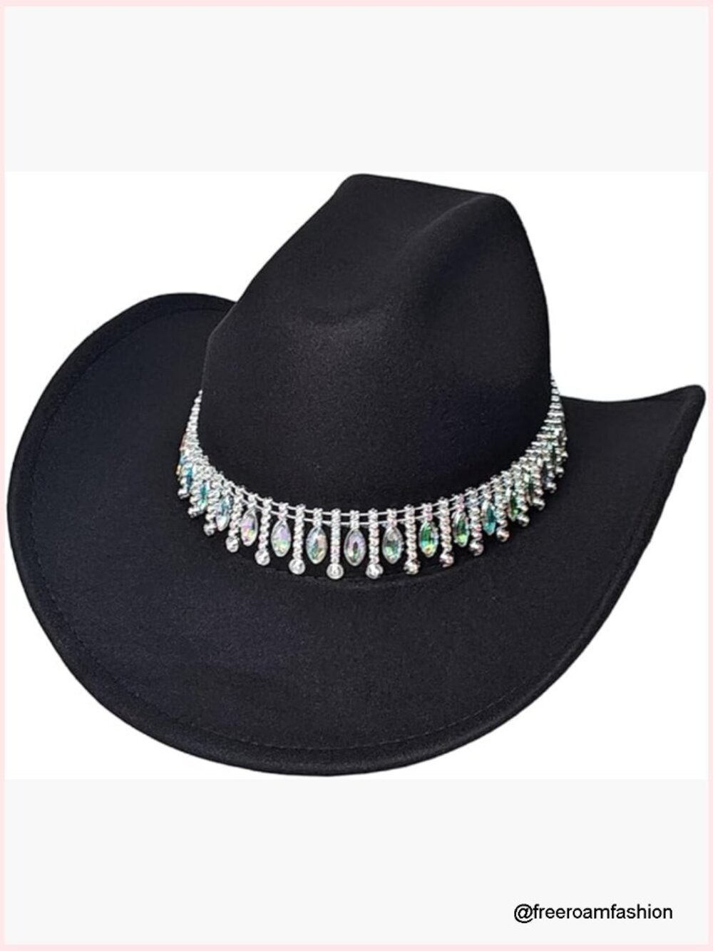 Rhinestone Cowboy Hat Wide Brim Rolled-Up Cowgirl Adjustable Fedora Party